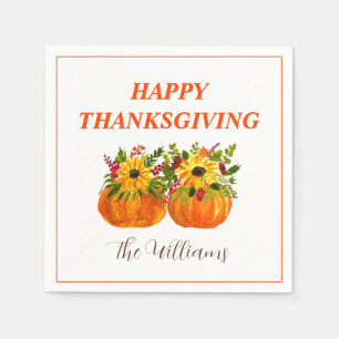 Watercolor Sunflowers Thanksgiving Pumpkins Fall Napkins
