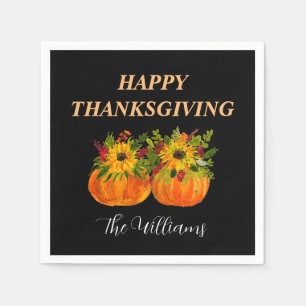 Watercolor Sunflowers Thanksgiving Pumpkins Fall Napkins