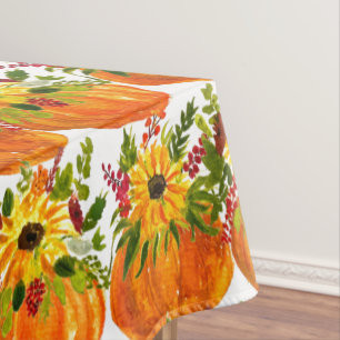 Watercolor Sunflowers Thanksgiving Pumpkins Fall Tablecloth