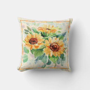 Watercolor sunflowers Throw Pillow