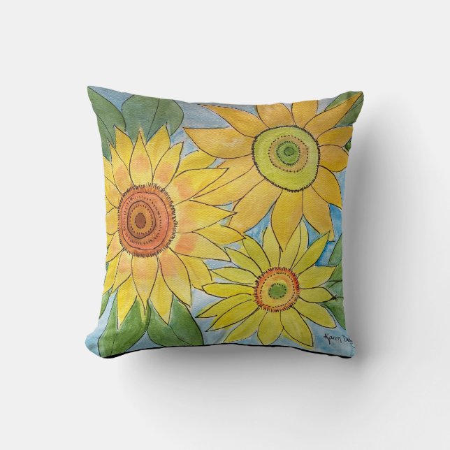 Watercolor sunflowers throw pillow (Front)