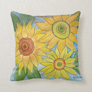 Watercolor sunflowers throw pillow