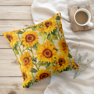 Watercolor Sunflowers Vincent Van Gogh Style Throw Pillow