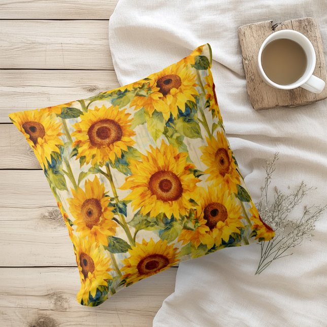 Watercolor Sunflowers Vincent Van Gogh Style Throw Pillow (Creator Uploaded)