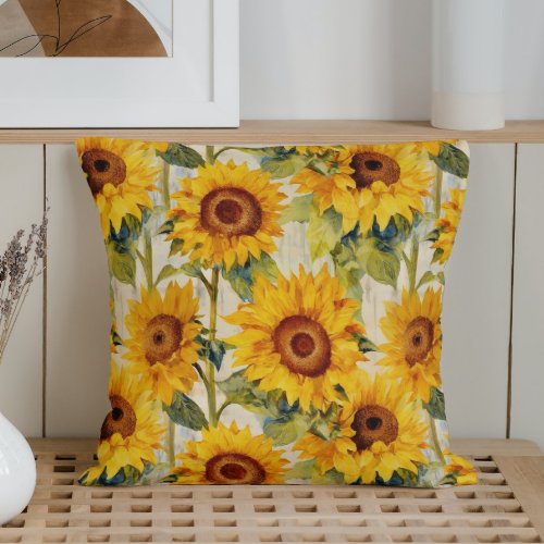 Watercolor Sunflowers Vincent Van Gogh Style Throw Pillow