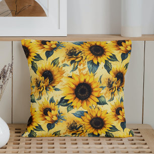 Watercolor Sunflowers Vincent Van Gogh Style Throw Pillow
