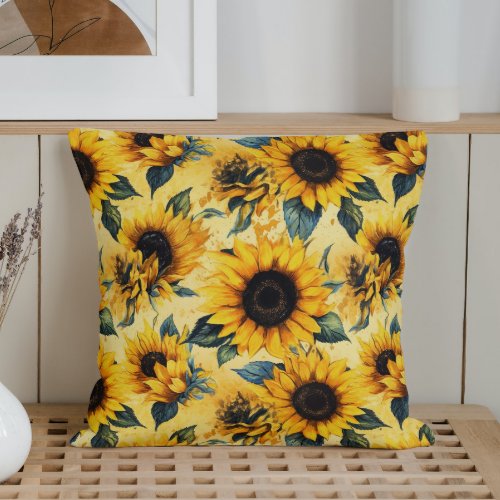 Watercolor Sunflowers Vincent Van Gogh Style Throw Pillow