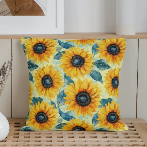 Watercolor Sunflowers Vincent Van Gogh Style Throw Pillow