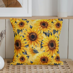 Watercolor Sunflowers Vincent Van Gogh Style Throw Pillow