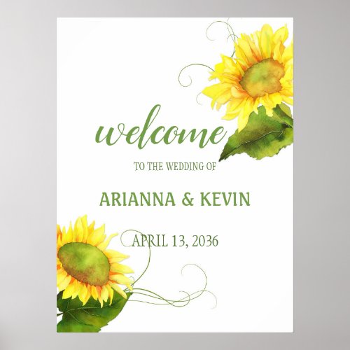 Watercolor Sunflowers Vineyard Wedding Poster