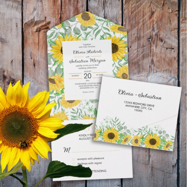 Watercolor Sunflowers Wedding All In One Invitation (Creator Uploaded)