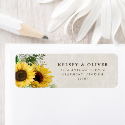 Watercolor Sunflowers Wedding Bride Groom Label