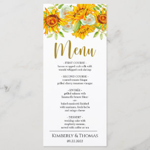 Watercolor Sunflowers Wedding Dinner Menu