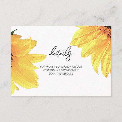 Watercolor Sunflowers Wedding Enclosure Card