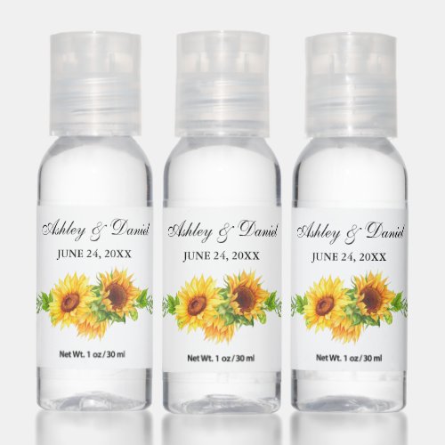 Watercolor Sunflowers Wedding Hand Sanitizer