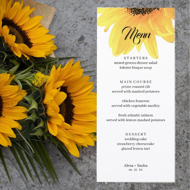 Watercolor Sunflowers Wedding Menu (Creator Uploaded)