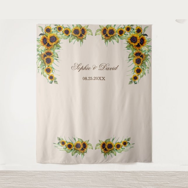 Watercolor Sunflowers Wedding Photo Booth Backdrop (Front)