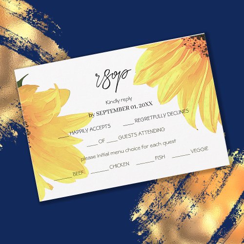 Watercolor Sunflowers Wedding RSVP Card
