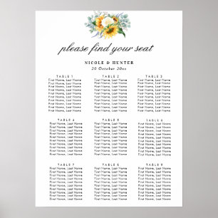 watercolor sunflowers wedding seating chart