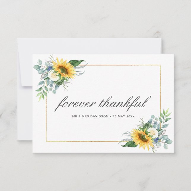 watercolor sunflowers wedding thank you card (Front)