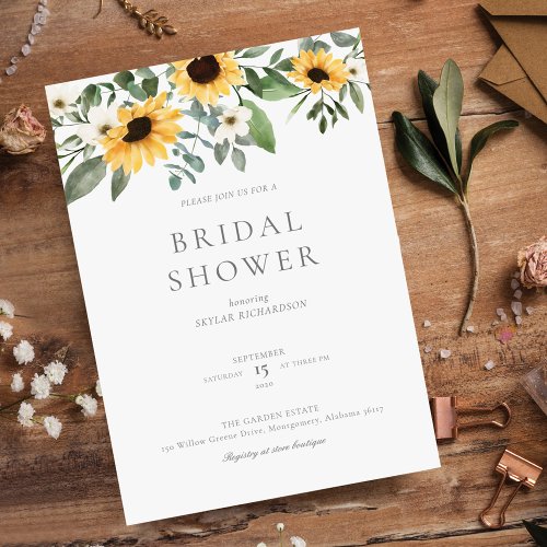 Watercolor Sunflowers  Wildflower Bridal Shower Invitation