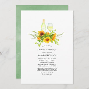 Watercolor Sunflowers Wine Celebration of Life In Invitation