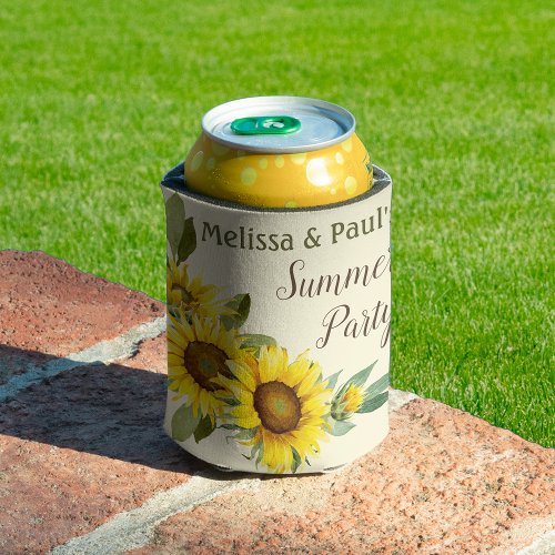 Watercolor Sunflowers with foliage personalized  Can Cooler