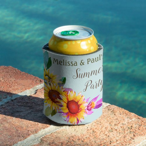 Watercolor Sunflowers with foliage personalized  Can Cooler