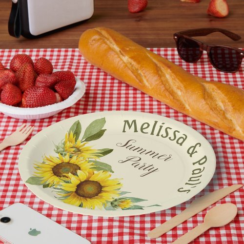Watercolor Sunflowers with foliage personalized  Paper Plates