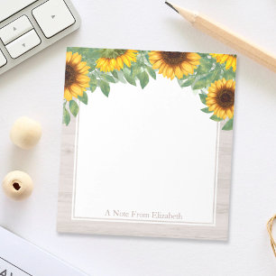 Watercolor Sunflowers with Wood Border Notepad