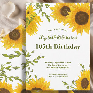 Watercolor Sunflowers Women's 105th Birthday Invitation