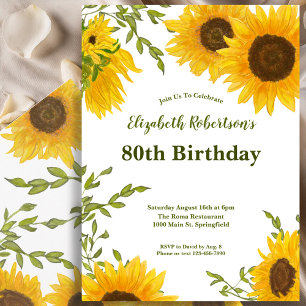Watercolor Sunflowers Women's 80th Birthday  Invitation