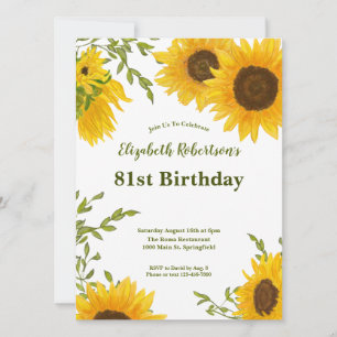 Watercolor Sunflowers Women's 81st Birthday  Invitation