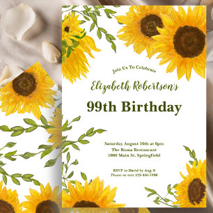 Watercolor Sunflowers Women's 99th Birthday  Invitation