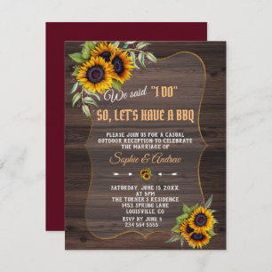 Watercolor Sunflowers Wood Burgundy I DO BBQ Invitation
