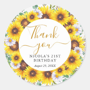 Watercolor Sunflowers Wreath Birthday Classic Round Sticker