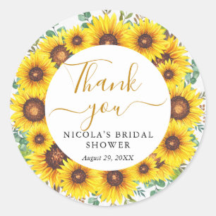 Watercolor Sunflowers Wreath Bridal Shower Classic Round Sticker