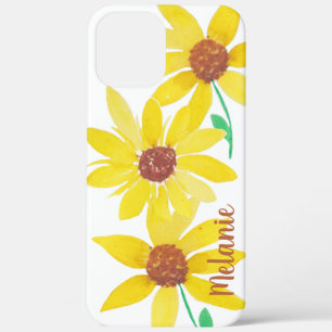 Watercolor Sunflowers Yellow Floral Monogrammed iPhone 12 Pro Max Case