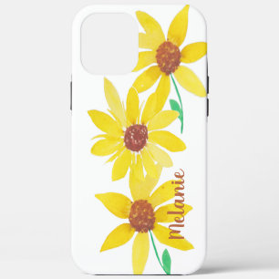 Watercolor Sunflowers Yellow Floral Monogrammed iPhone 12 Pro Max Case