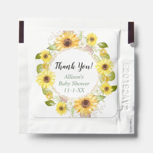 Watercolor sunflowers yellow greenery gold elegant hand sanitizer packet