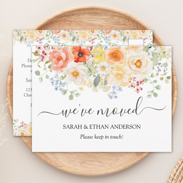 Watercolor Sunny Floral Moving Announcement Postcard (Creator Uploaded)