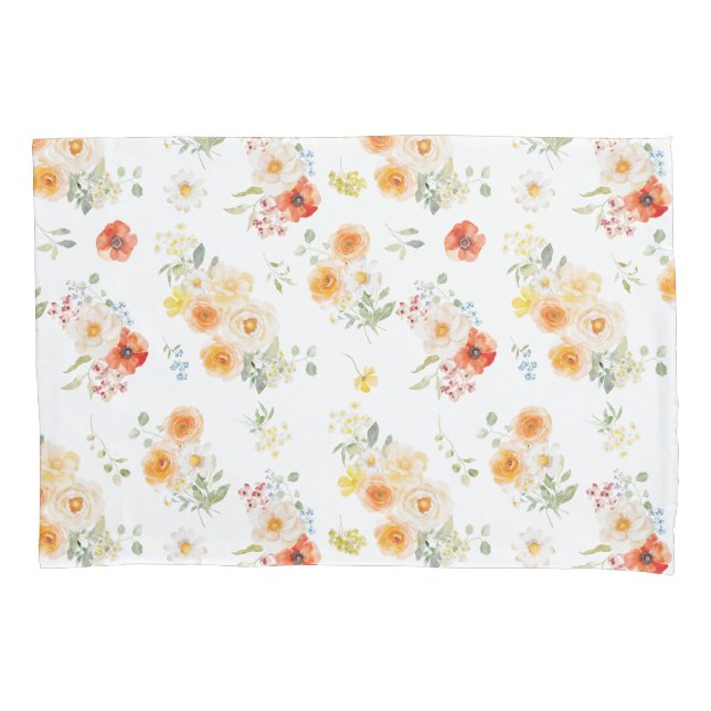 Watercolor Sunny Flowers Floral Pattern Pillow Case (Front)