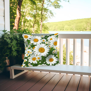 Watercolor sunny white daisy white floral outdoor pillow