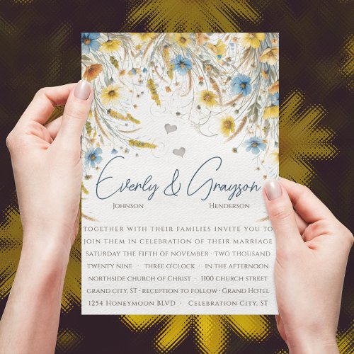 Watercolor Sunny Yellow Elegance Floral Wedding  Invitation