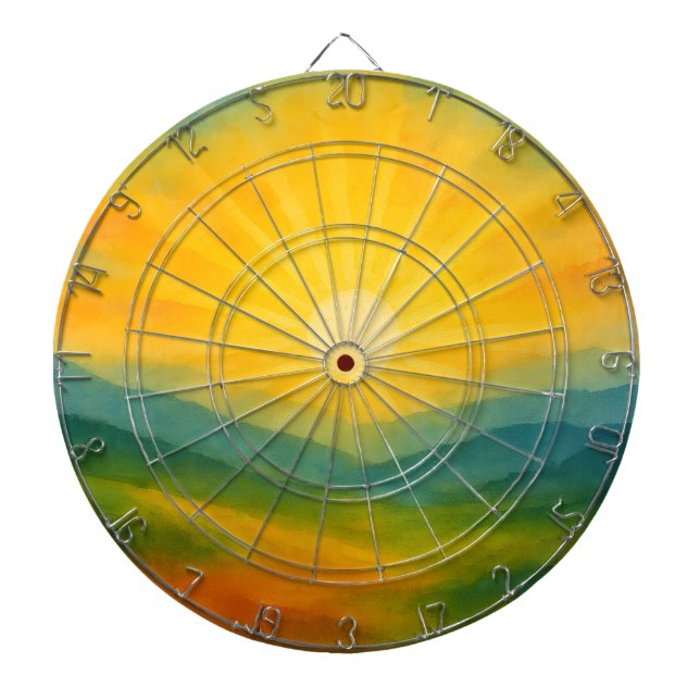 Watercolor Sunrise Landscape Painting Dart Board (Front)