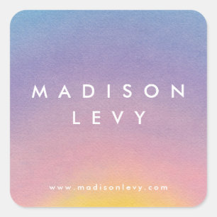 Watercolor Sunrise Ombre Custom Name Printed Square Sticker