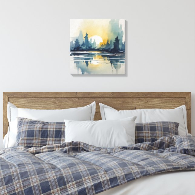 Watercolor Sunset Abstract Canvas Print (Insitu(Bedroom))