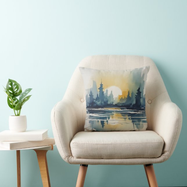 Watercolor Sunset Abstract Throw Pillow (Chair)