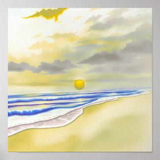 watercolor sunset art poster