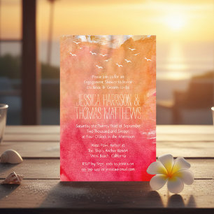 Watercolor Sunset Beach Engagement Shower Or Party Invitation
